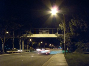 "When I Pass Through Here..." banner up over the pedway on McBean